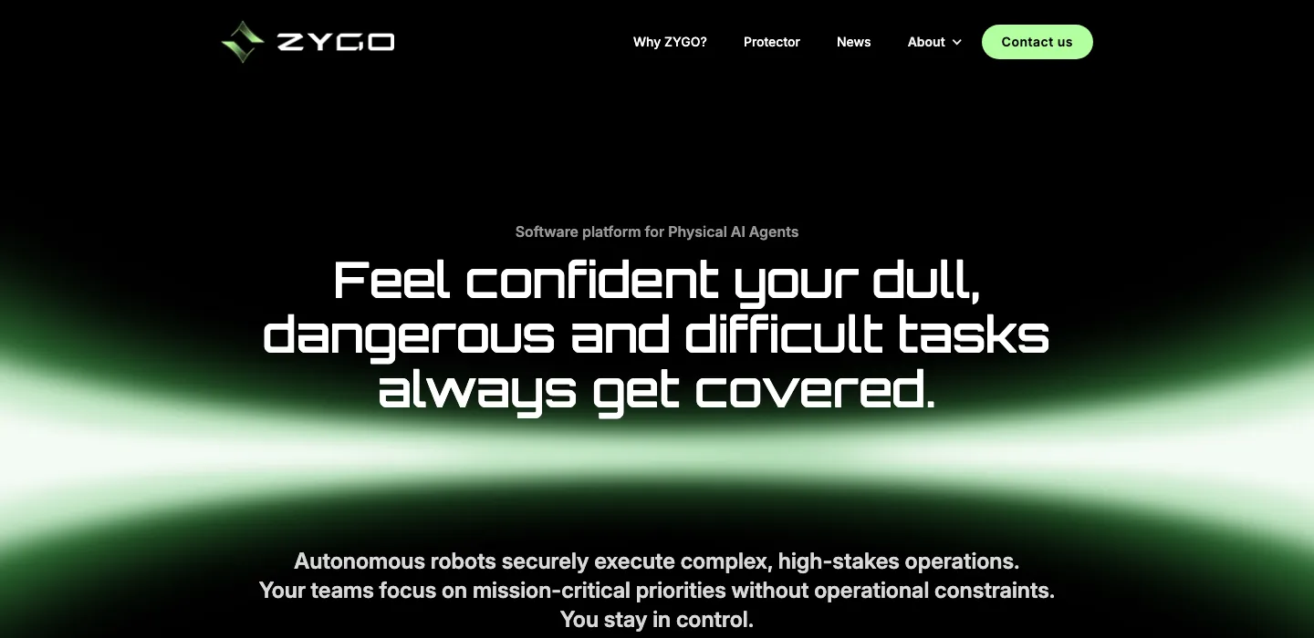 The ZYGO homepage hero in September 2026