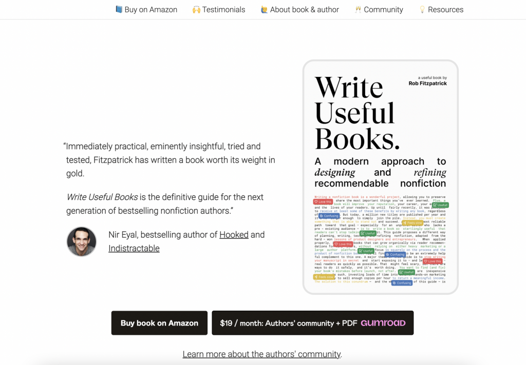 Screenshot of the Write Useful Books website.