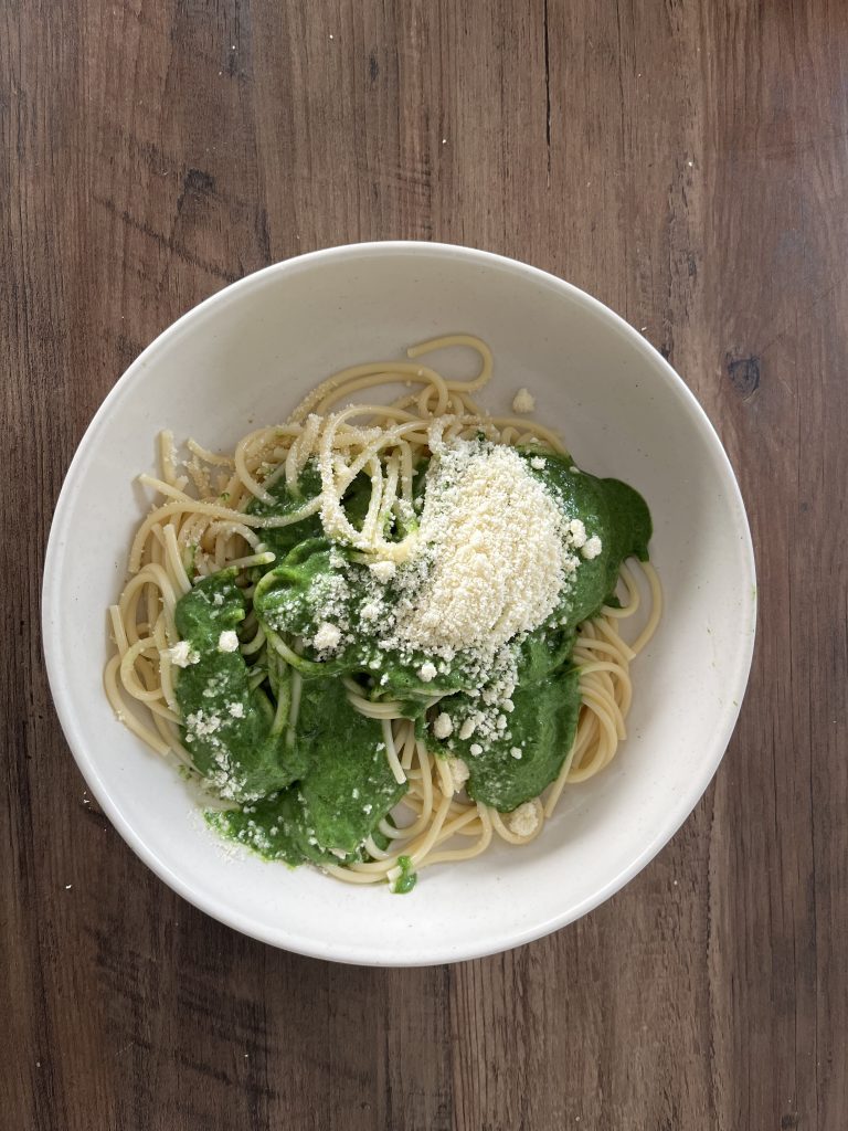 Pasta with salsa verde and cheese